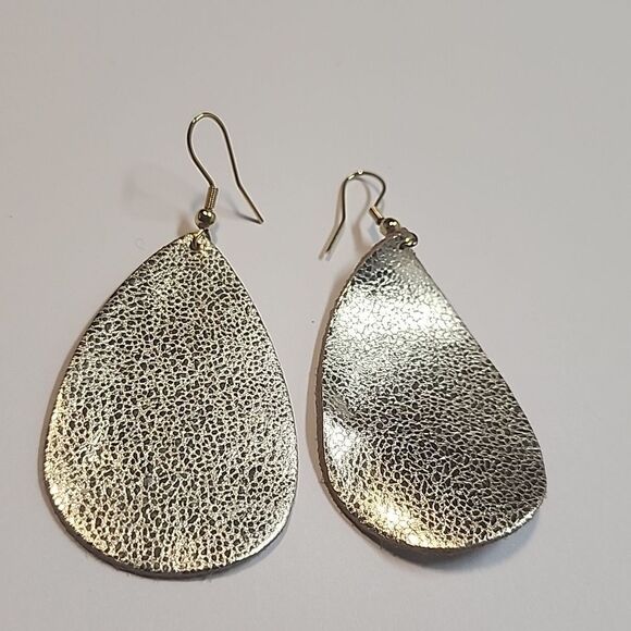 Golden Pebbled Teardrop Earrings - Picture 2 of 2